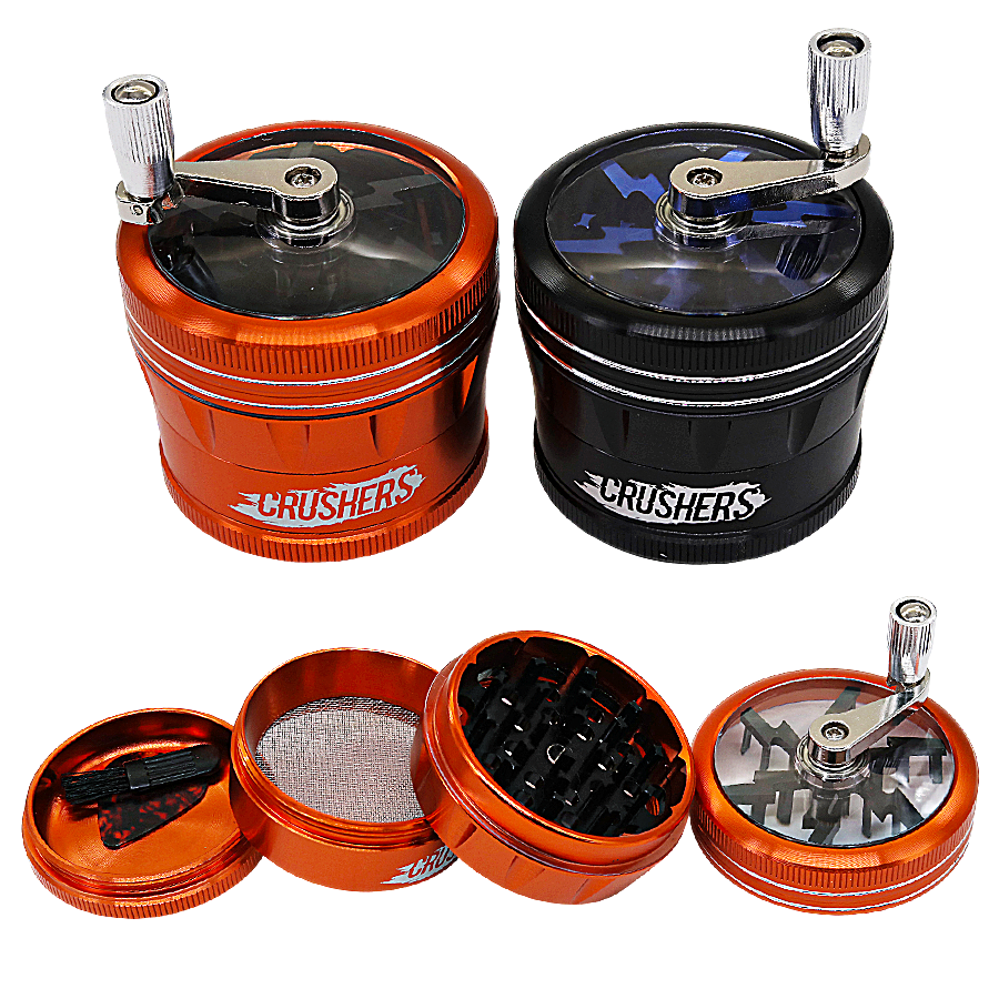 Crushers Crank Spinning Top Matte Metallic 4 Part Grinder | 63mm | (GR179) | Assorted Colors product image
